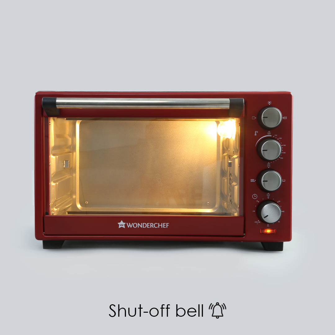 Wonderchef Renewed Oven Toaster Griller (OTG) Crimson Edge - 28L | Auto-shut Off | Heat-resistant Tempered Glass | Multi-stage Heat Selection | 1600W | Red