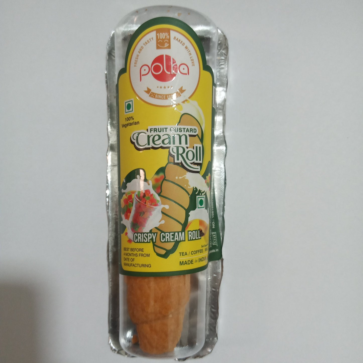 25x Polba Fruit Custard Crispy Cream Roll, 45 g (Pack of25)