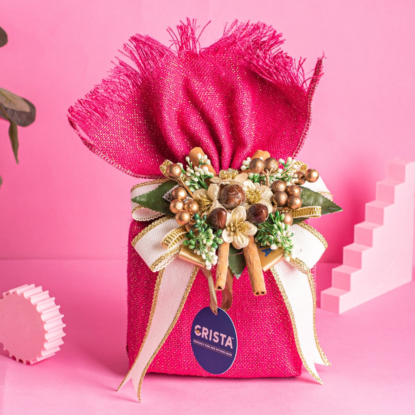 CRISTA Earthy Spice Potli - Pink| Pack of 4| Diwali Gift| Pure Spice Gifting: 375 gms