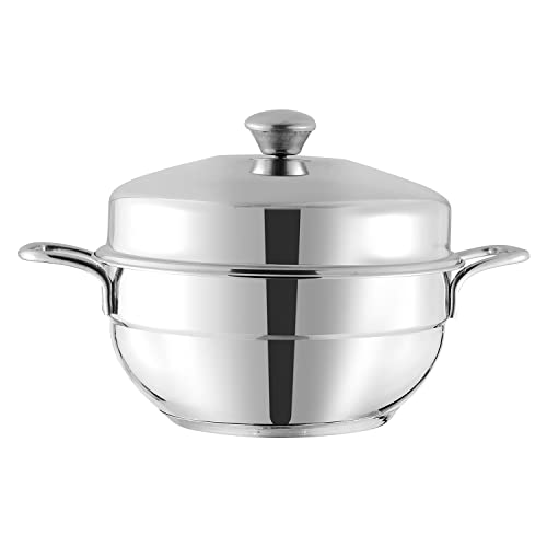 Vinod Gen - Z Multi Kadai 6 pcs Comes with Stainless Steel Lid, 2 Idli Plates, 2 Dhokla Plates and 1 Patra Plate - Silver (Induction and Gas Stove Friendly, Stainless Steel)