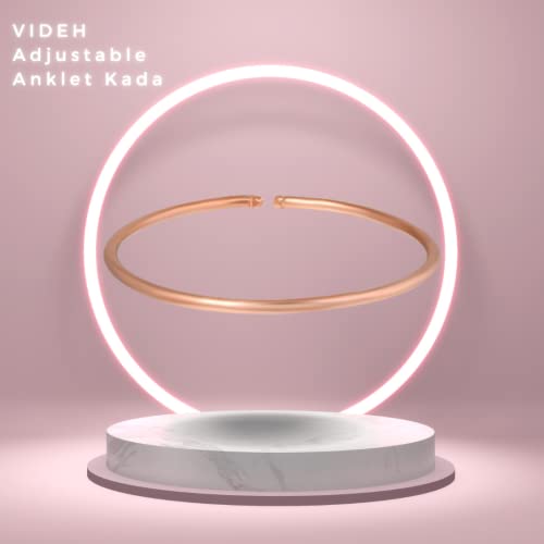 VIDEH Health Benificial Pure Copper, Tube Design Adjustable Anklet Kada Leg Kada, 4-8 Inch Diameter for Men and Women (Pure Copper Anklet KadaPACK of 1)