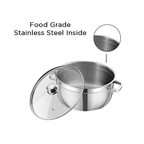 Vinod Stainless Steel Bremen Saucepot with Glass Lid - 2 Pieces, Capacity 1,1.5 and 2 Litre, Induction and Gas Stove Friendly, 2 Year Warranty, Silver