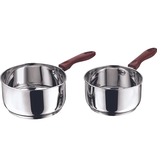 Vinod Stainless Steel Milkpan Set, 1 Litre, 2 Pieces (Silver) with Sturdy Virgin Bakelite Handele, Induction and Gas Stove Friendly, 2 Years Warranty