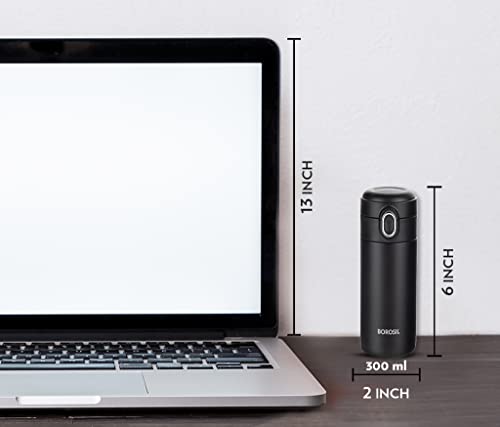 Borosil Stainless Steel Hydra Double Wall Vacuum Insulated Traveller Flask, (BLACK, 300 ml)