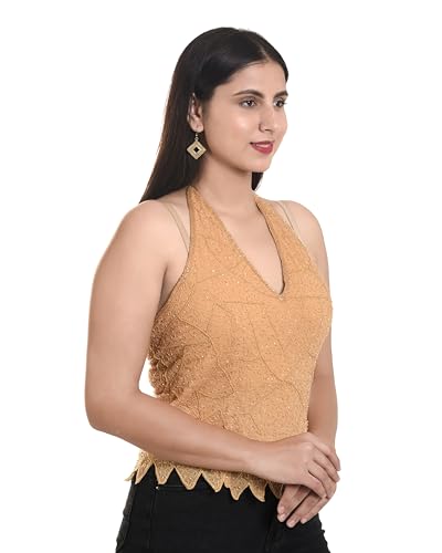 Women's Net Poncho Head Embroidered New Halter Neck Back Less Tops Blosue For Girls Tops For Sari (IN, Alpha, Free Size, Regular, Beige)