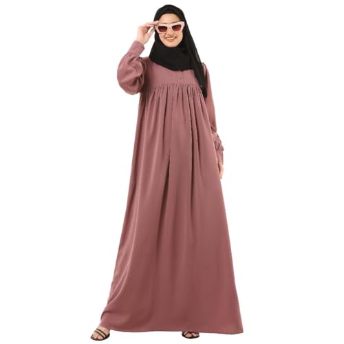 BT - Being Traditional Women’s Pleated Abaya Dress With Cuff Sleeves Made in Premium Nida Fabric (PAB-004) (2XL, Puce Pink)