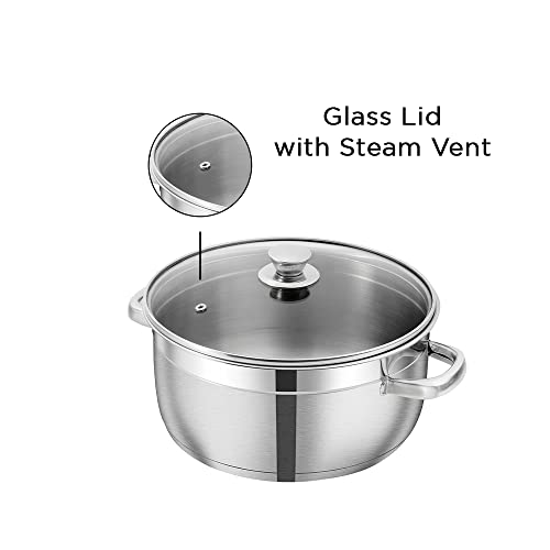 Vinod Stainless Steel Bremen Saucepot with Glass Lid - 2 Pieces, Capacity 1,1.5 and 2 Litre, Induction and Gas Stove Friendly, 2 Year Warranty, Silver
