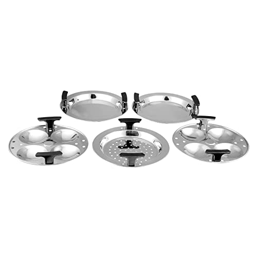 Vinod Gen - Z Multi Kadai 6 pcs Comes with Stainless Steel Lid, 2 Idli Plates, 2 Dhokla Plates and 1 Patra Plate - Silver (Induction and Gas Stove Friendly, Stainless Steel)