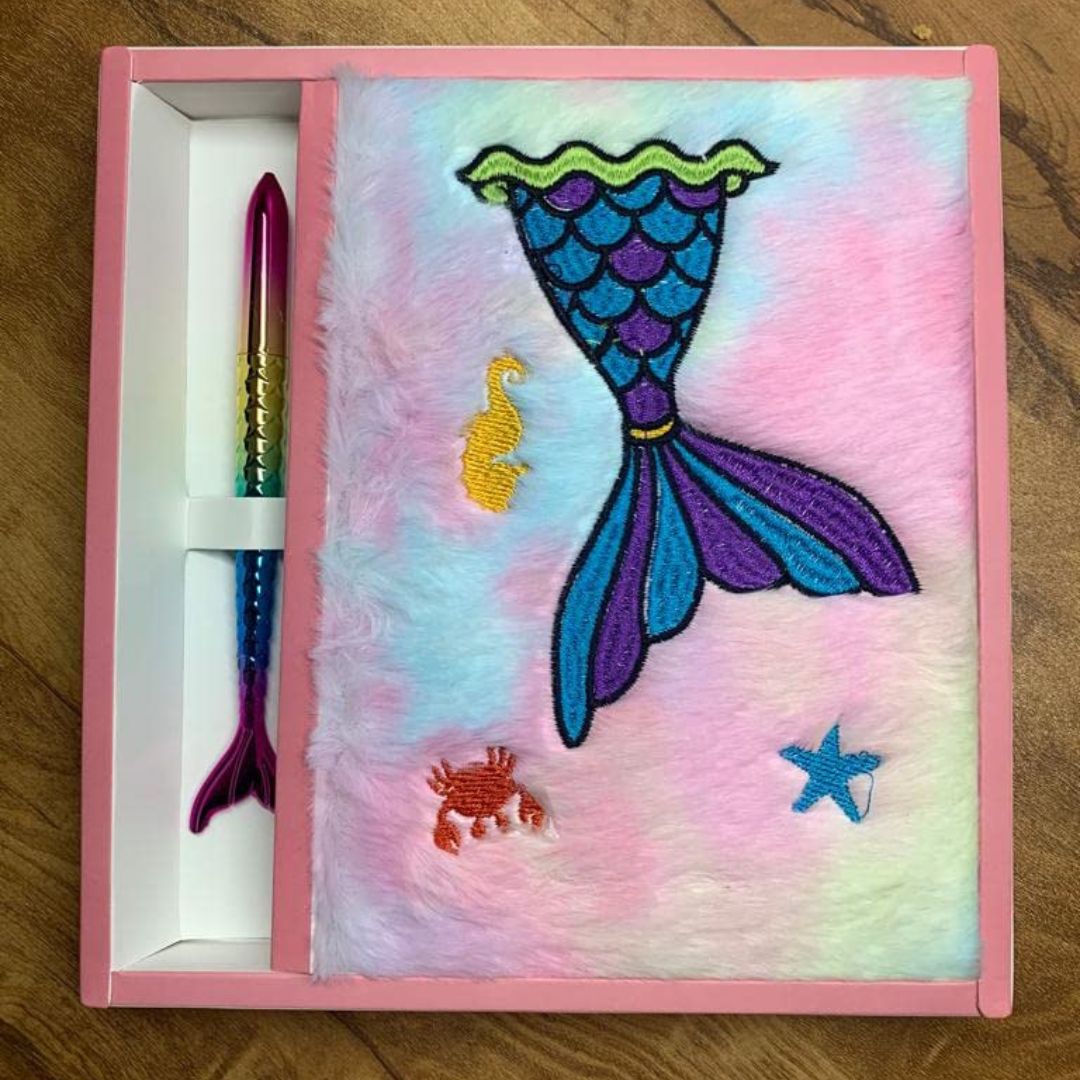 A5 Mermaid Fur Diary With Pen Set  ( Pack of 1 )