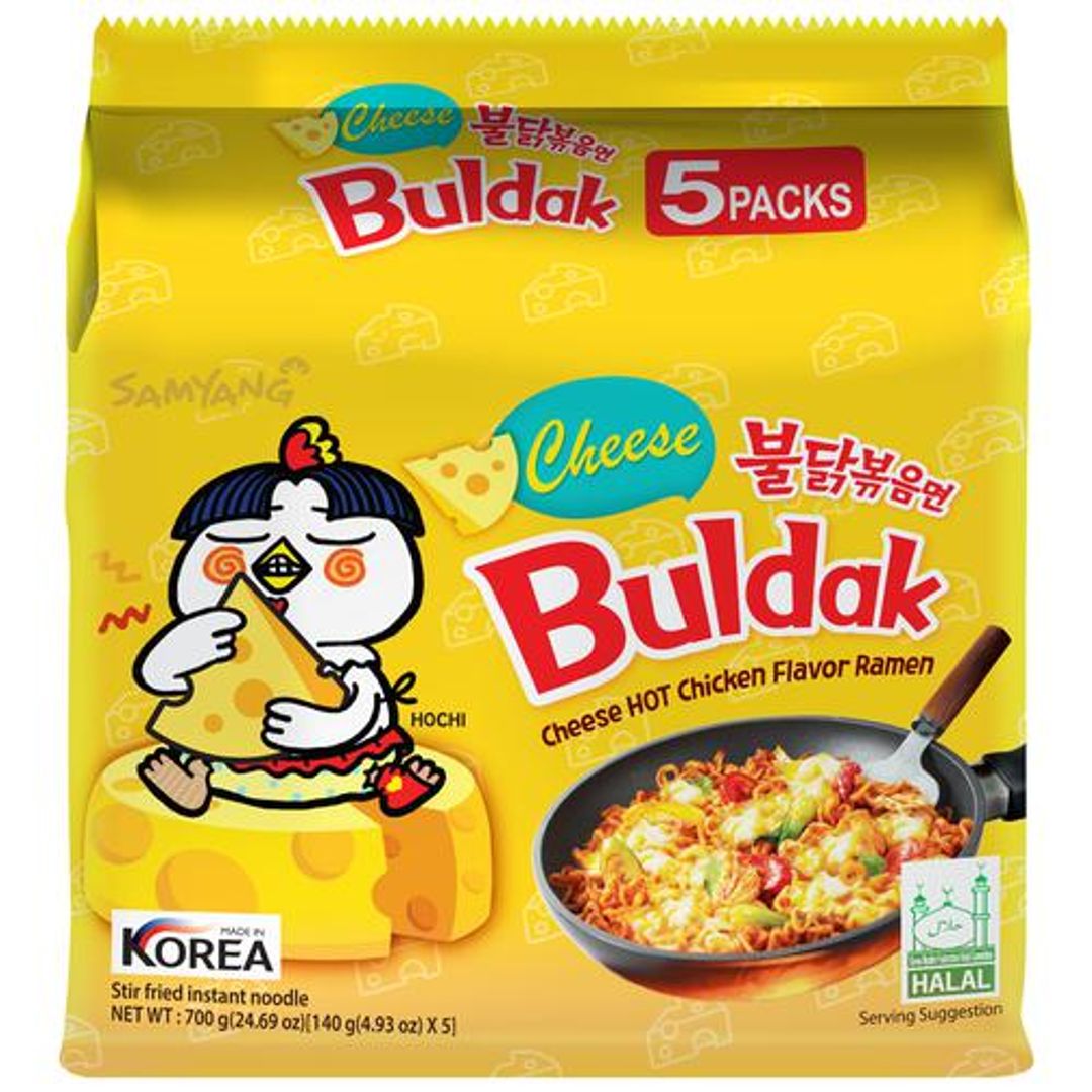 Buldak Cheese Hot Chicken Flavor Ramen - Instant Stir-Fried Noodle, 140 g (Pack of 5)