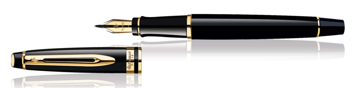 Waterman Expert Gold Trim Fountain Pen, Medium Nib (Blue)