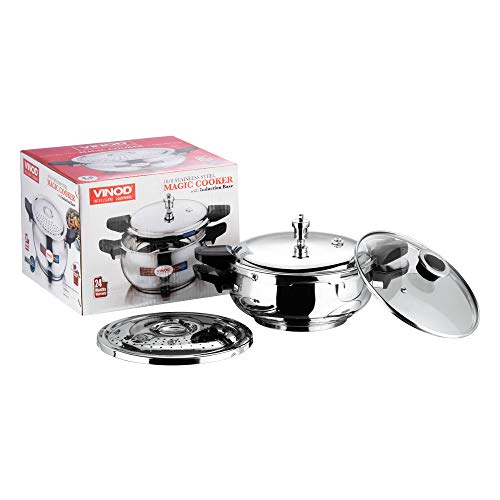 Vinod Stainless Steel Sandwich Bottom Magic Outer Lid Pressure Cooker, 3.5 Liter, Silver