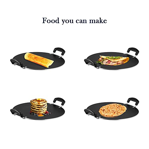 Vinod Zest Aluminium Non Stick Pathri Tawa - 31.5 cm | 5mm Thick | 3 Layer Coating | Metal Spoon Friendly | Bakelite Handle | Gas Base | 1 Year Warranty