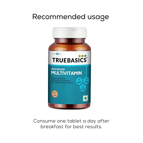 TrueBasics Advanced Multivitamin(60 Tablets), Multivitamin for Men & Women, Energy Blend, Immunity Blend, Stress Buster Blend | Clinically Researched Ingredients & Herbal Extracts