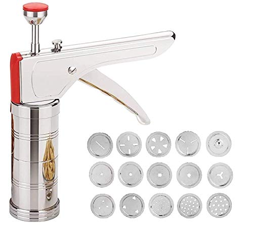 TEKCOOL Stainless Steel Kitchen Press with 15 Different Types of Jalies, Murukku Maker/Bhujiya Maker/Noodles/Cookies/Namkeen/Chakali Maker/Sev Maker/Farsan Maker/Gathiya Maker