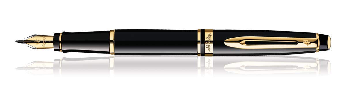 Waterman Expert Gold Trim Fountain Pen, Fine Nib (Black)