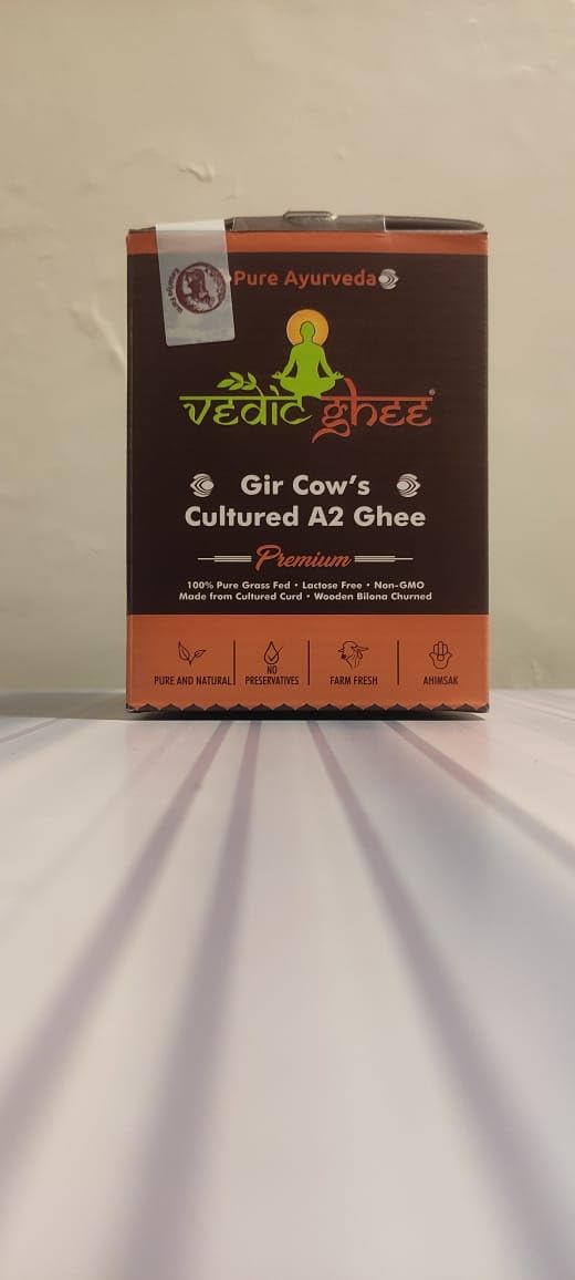 Vedic Ghee Premium A2 Gir Cow Cultured Desi Ghee from Kesariya Farm | Vedic Bilona Two Way Churned | Indian Gir Cow Ghee, Pure A2 Ghee, Natural & Healthy, Non-GMO | Lab Certified (1L)