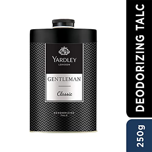 4x Yardley London Gentleman Classic Deodorizing Talc| Fresh Woody Scent| Masculine Fragrance| Deodorizing Body Talc for Men| 250g - Pack of 4