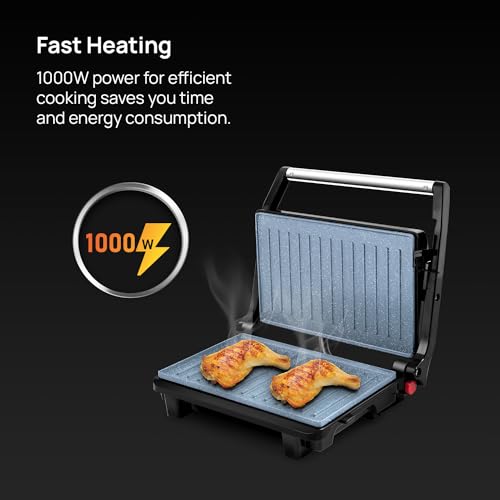 Wipro Elato BS202 1000 Watt Ceramic Grill Sandwich Maker, Scratch Resistant, 180° Open Sandwich Griller, Auto Cutoff, Non Toxic BPA, PTFE & PFOA Free, 2 Year Warranty, Regular Bread Size for 2 Slices