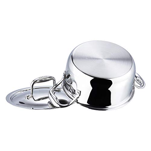 Vinod Platinum Triply Stainless Steel Saucepot with Stainless Steel Lid 3 litres Capacity (20 cm Diameter) with Riveted Handles - Silver (Induction and Gas Stove Friendly)