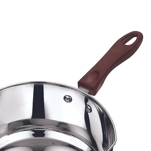 Vinod Stainless Steel Milkpan Set, 1 Litre, 2 Pieces (Silver) with Sturdy Virgin Bakelite Handele, Induction and Gas Stove Friendly, 2 Years Warranty