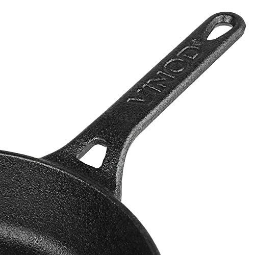 Vinod Legacy Pre-Seasoned Cast Iron Frypan of 24 cm Diameter with Tough Handle, Loha Frypan, Non Toxic, Enamel Free and Coating Free - Black, 1 Pc (Safety Sleeve Free)