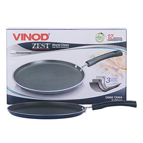 Vinod Zest Aluminium Non Stick Dosa Omni Tawa - 28cm | 4mm Extra Thick | 3 Layer Ceramic Coat | Bakelite Handle | Toxin Free | Gas Base - 1 Year Warranty
