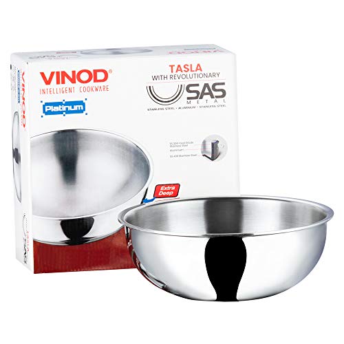 Vinod Platinum Triply Stainless Steel Extra Deep Tasla 2.4 litres Capacity (22 cm Diameter) - Silver (Induction and Gas Stove Friendly), 5 Years Warranty
