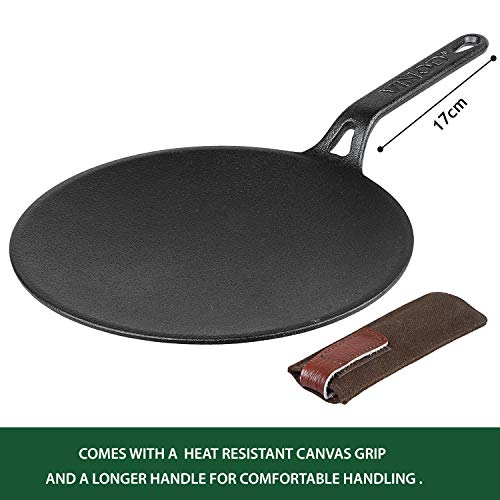 Vinod Legacy Pre-Seasoned Cast Iron Dosa Tawa of 28 cm,Dosa Kallu, Roti, Chapati Tawa Pan,Non Toxic,Enamel Free and Coating Free,Gas Stove Friednly,Black,1 Pc