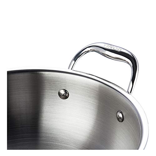 Vinod Platinum Triply Stainless Steel Extra Deep Kadai with Stainless Steel Lid 3.2 litres (24 cm Diameter) Silver (Induction and Gas Stove Friendly)