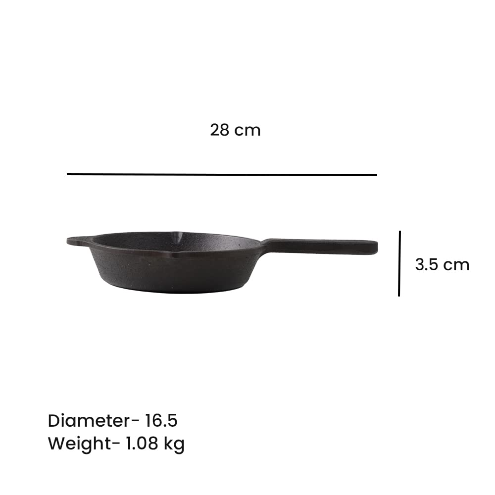The Indus Valley Preseasoned Cast Iron Fry Pan/Skillet With Long Handle|Very Small, 15.2Cm/6Inch, 0.42Ltr, 1.1Kg|Induction Friendly|Nonstick Fry Pan,100% Pure & Toxin Free, No Chemical Coating, Black