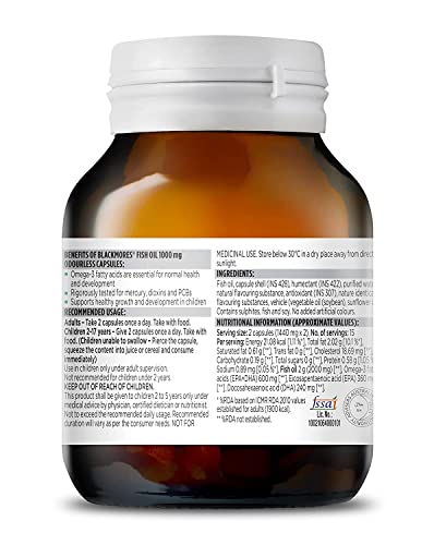 Blackmores Odourless Omega 3 Fish Oil 1000mg - Pack of 30 Capsules for Men and Women