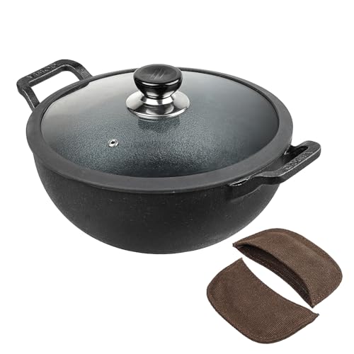 Vinod Legacy Pre-Seasoned Cast Iron Kadai with Lid 4.3 L Capacity (26 cm Diameter) - Induction and Gas Stove Friendly, Black