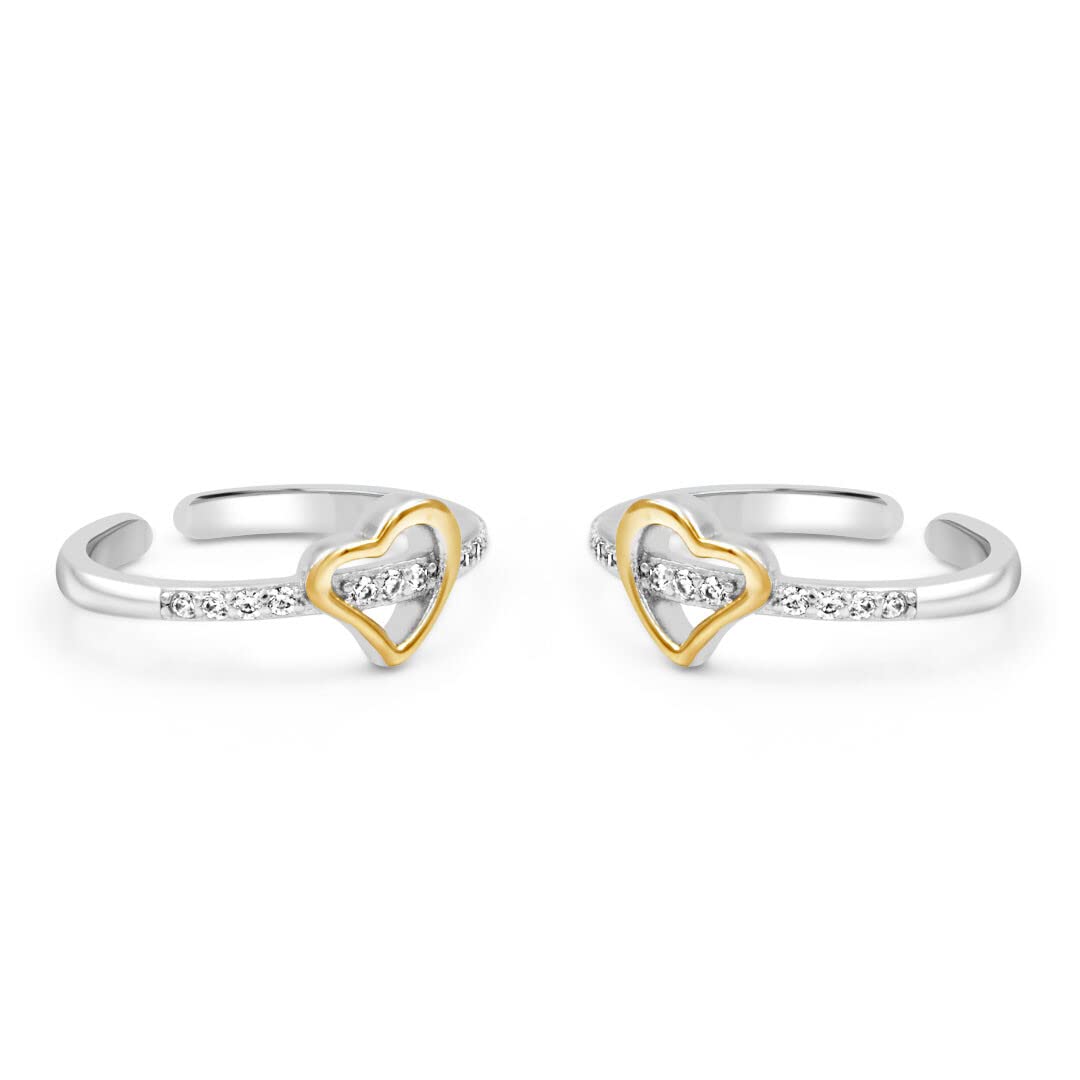 Zarkan 925 Sterling Pure Silver Golden Love Toe Rings, Adjustable | Chandi Bichiya | Gifts For Women & Girls | With Certificate of Authenticity and 925 Stamp