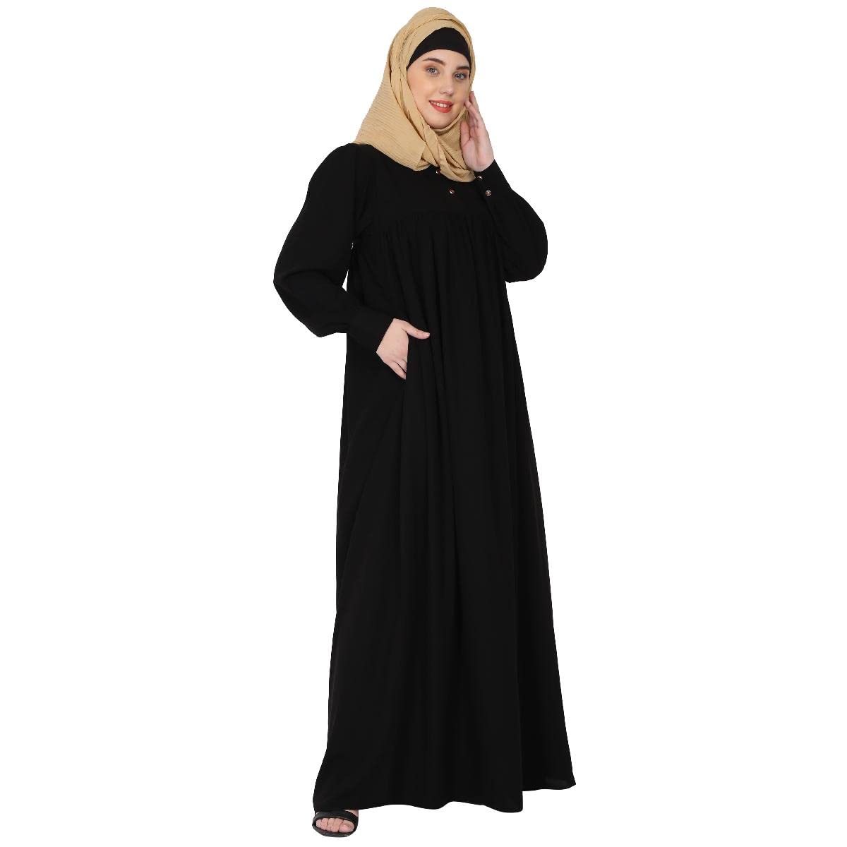 BT - Being Traditional Women’s Pleated Abaya Made in Nida Matte Fabric with Cuff Sleeves (3XL, Black)