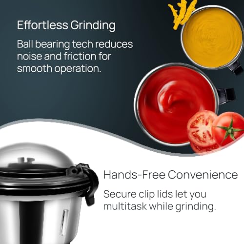 Wipro Elato FMG208 800 Watt Mixer Grinder with 3 Jars,Heavy Duty 100% Copper Ball Bearing Motor with 5 Year Warranty,Superfast Grinding,Clip Lids - Hands Free use, 3 Jars Mixer Grinder 800 Watt,Black