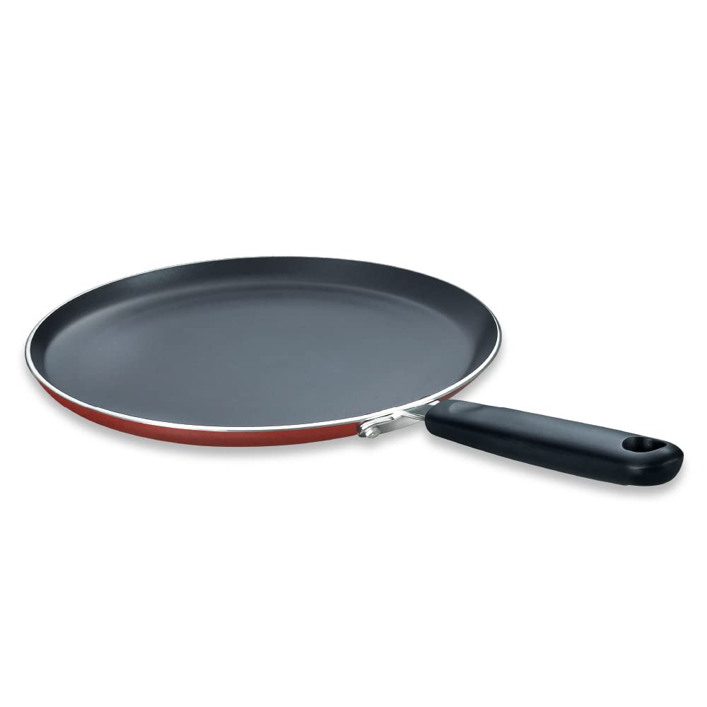 TTK Prestige OMG DLX Omni Induction Base Non-Stick Aluminium Tawa, 280mm, Red