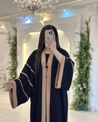 Women's Black Burqa with Contrast Trim, Full Length free size suitable up to 65kg body weight