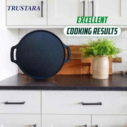 TRUSTARA Premium Cast Iron Tawa - 29cm, 2.6kg | 6-Layer Pre-Seasoned Natural Oil Coating, Non-Stick Tawa for Dosa, Uthappam, Roti, Chapati, Naan, Gas & Induction Friendly |7 Years Warranty =A22