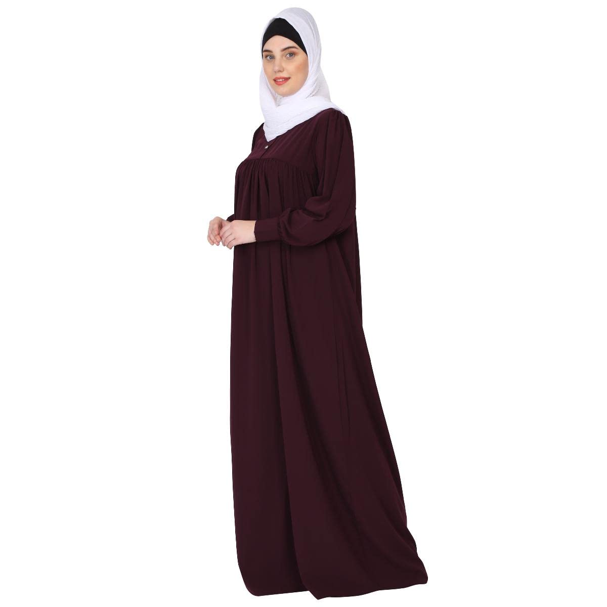 BT - Being Traditional Women’s Pleated Abaya Made in Nida Matte Fabric with Cuff Sleeves (2XL, Burgundy)