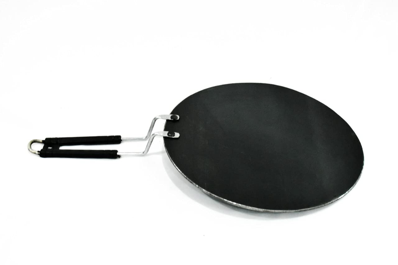 Sonanshi Black Dosa Tawa Pure Iron with Handle Especially Designed for Dosa/Uttpam/South Indian Dishes 12 Inches Diameter(Flat)