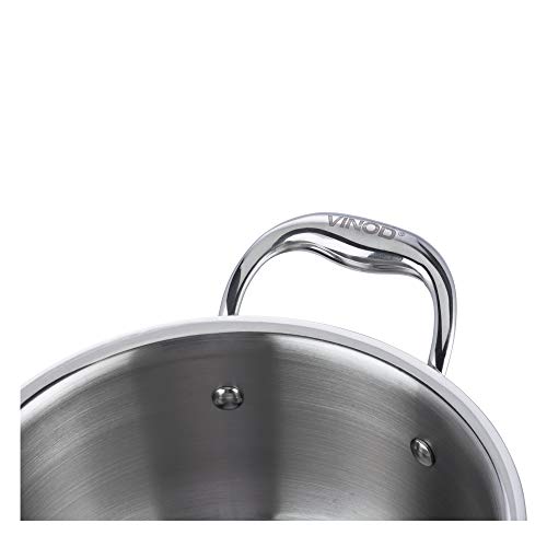 Vinod Platinum Triply Stainless Steel Saucepot with Stainless Steel Lid 3 litres Capacity (20 cm Diameter) with Riveted Handles - Silver (Induction and Gas Stove Friendly)