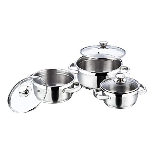 Vinod Stainless Steel Bremen Saucepot with Glass Lid - 2 Pieces, Capacity 1,1.5 and 2 Litre, Induction and Gas Stove Friendly, 2 Year Warranty, Silver