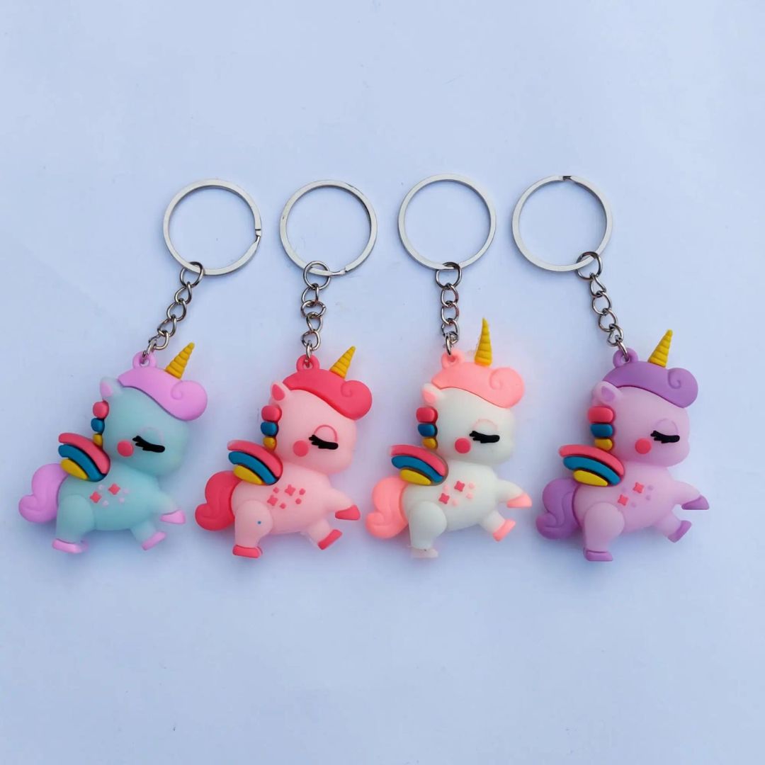 Small 3D Rubber Silicon Cartoon Keyrings - Unicorn ( Pack of 2 )