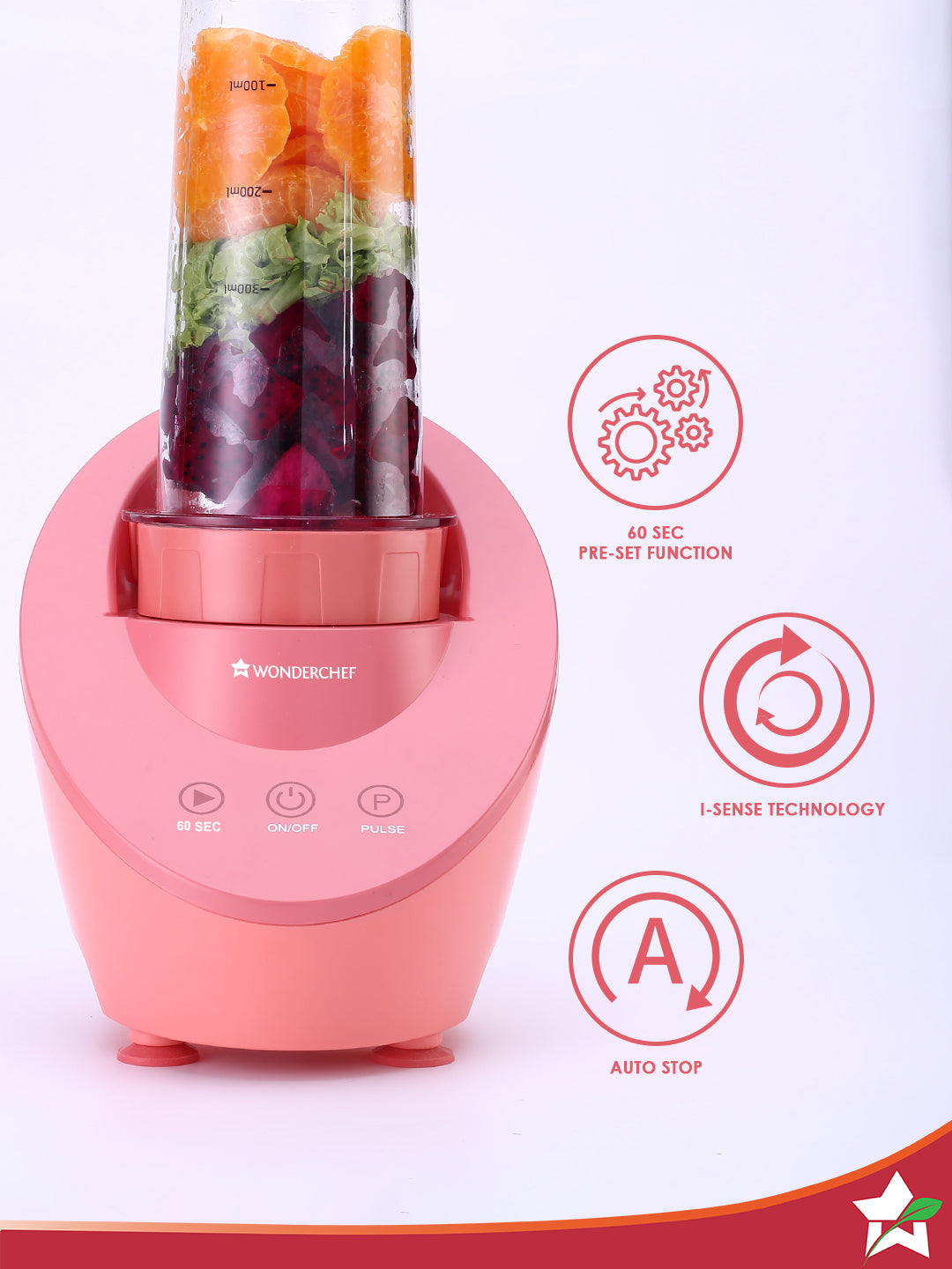 Wonderchef Renewed Magneto Blender | Smoothie & Juice Maker | World’s Safest with Magnetic Induction Tech | Variable Speed | Automatic with 60-sec auto-stop | Portable with Sipper Jar | 1-Year Warranty