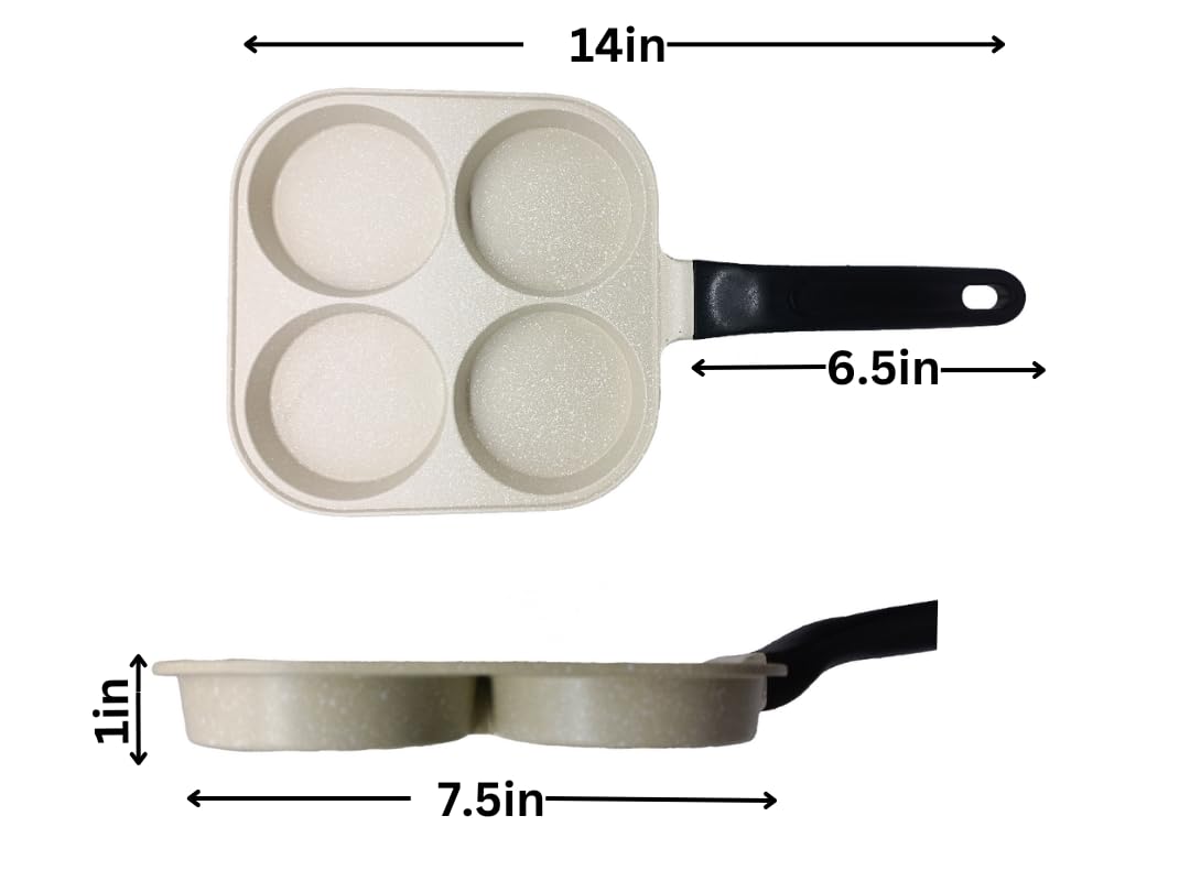 VDNSI 4 Hole Non Stick Egg Frying pan,Multi-Purpose Frying pan for Omelet uttapam,idli Burger Poached Egg Kitchen Breakfast(1pcs) (White)