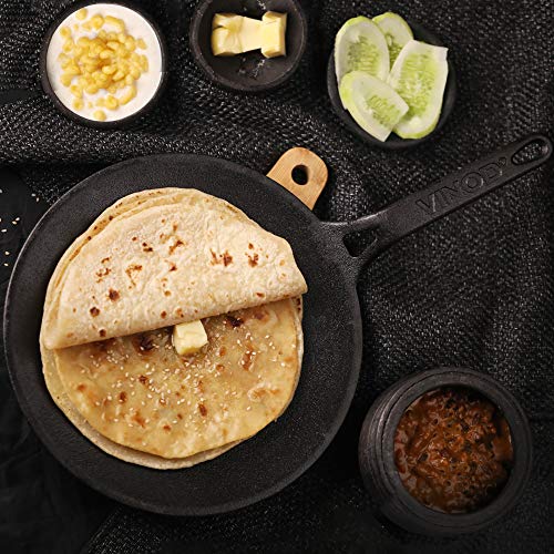 Vinod Legacy Pre-Seasoned Cast Iron Dosa Tawa of 28 cm,Dosa Kallu, Roti, Chapati Tawa Pan,Non Toxic,Enamel Free and Coating Free,Gas Stove Friednly,Black,1 Pc