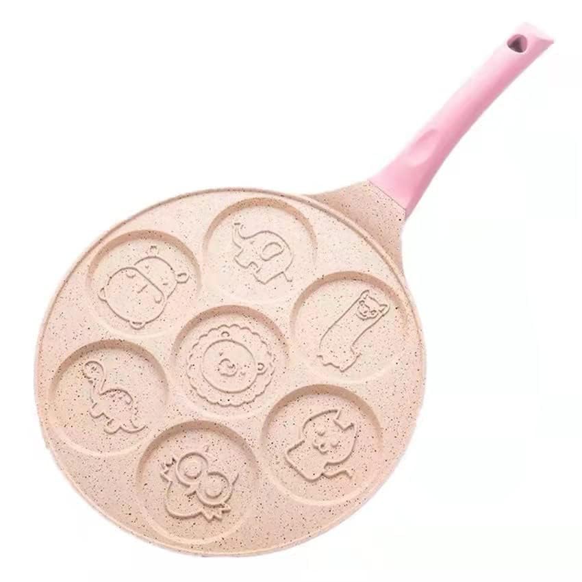ZDQTRA 7 Mini Hole Nonstick Pancake Maker with Handle,Griddle Crepe Omelet Egg pan for Gas Stove Friendly,Unique Cute Animal Design for Kids(1pcs/Multi Color)