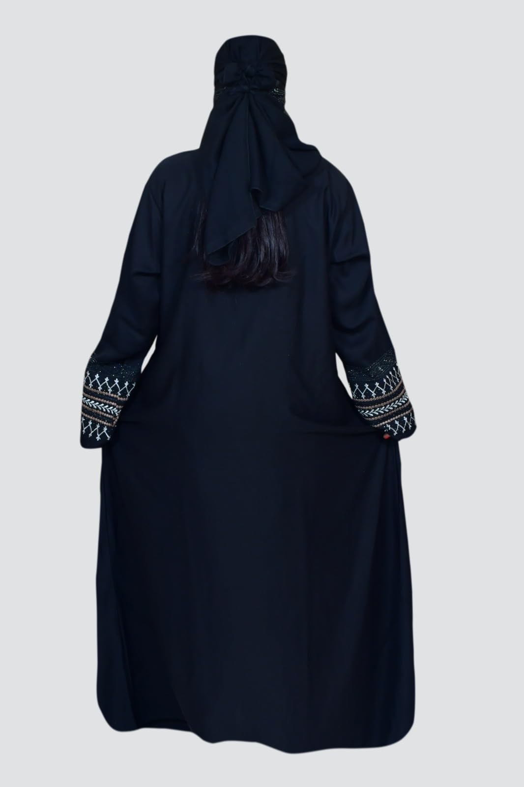 Women's Pure Cotton Muslim Abaya Burqa Bhurkha with Hijab | Dubai Style Front Patti and Sleeves Embroidery Dubai Abaya Kaftan Kaftan (Free Size)