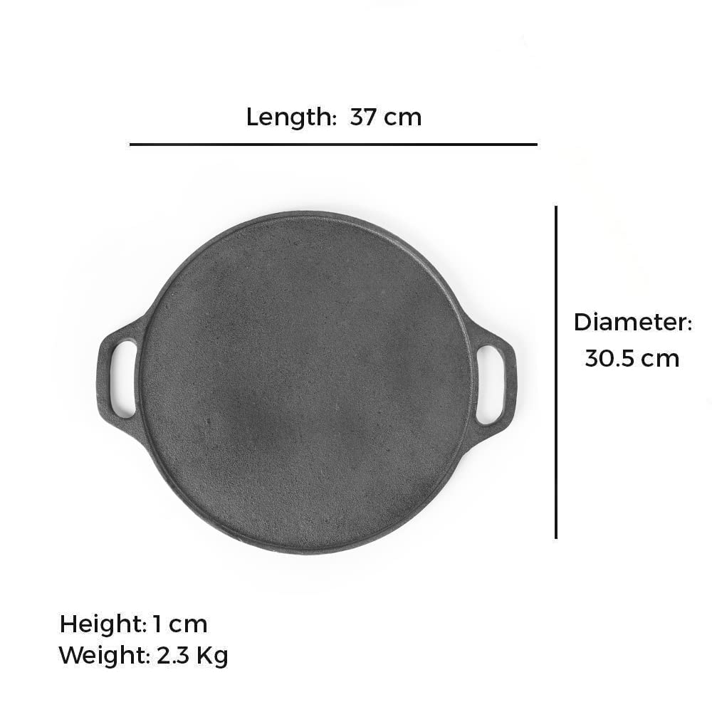 The Indus Valley Pre-Seasoned Cast Iron Tawa for Dosa/Chapathi | 30.2cm/11.8 inch, 2.4kg | Induction Friendly | Nonstick, Pre-Seasoned Tawa, 100% Pure & Toxin-Free, No Chemical Coating, Black